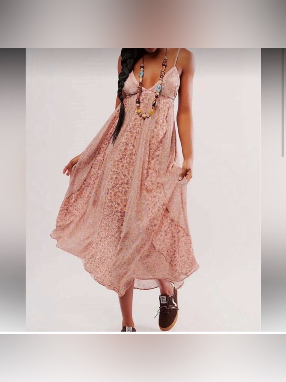 Pink Floral V-Neck Empire Boho 
Maxi Dress